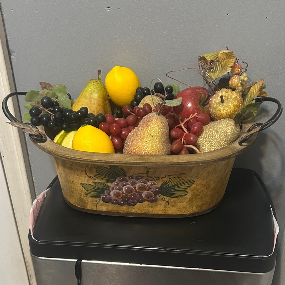 Rustic Fruit-Themed Basket with Handles